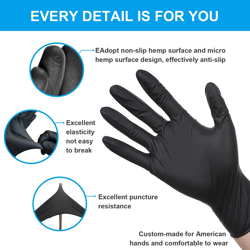 Thick Black Nitrile Gloves for Cleaning Cooking Hair Dyeing and Tattoo Use