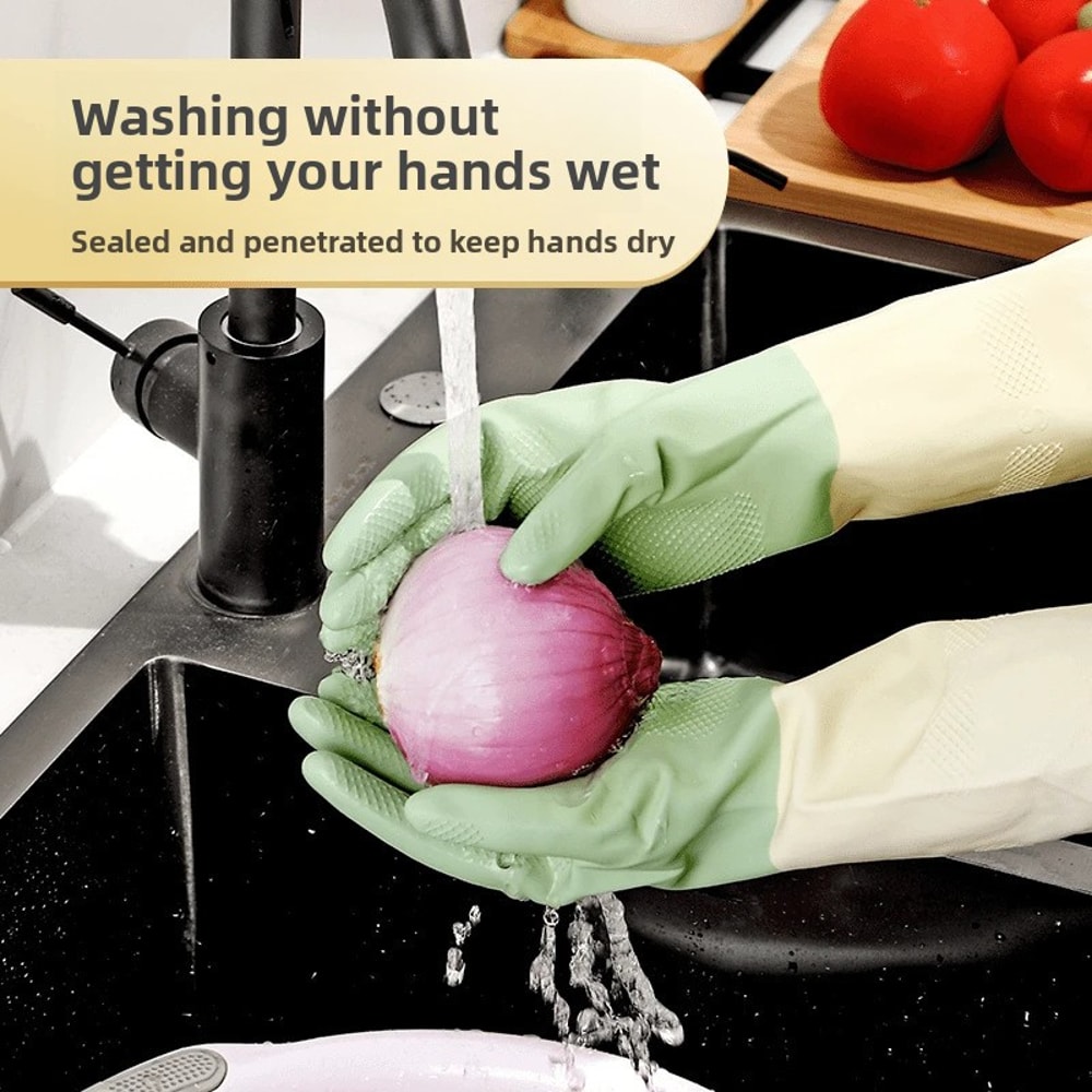 Thick Waterproof Latex Kitchen Gloves for Dishwashing and Cleaning