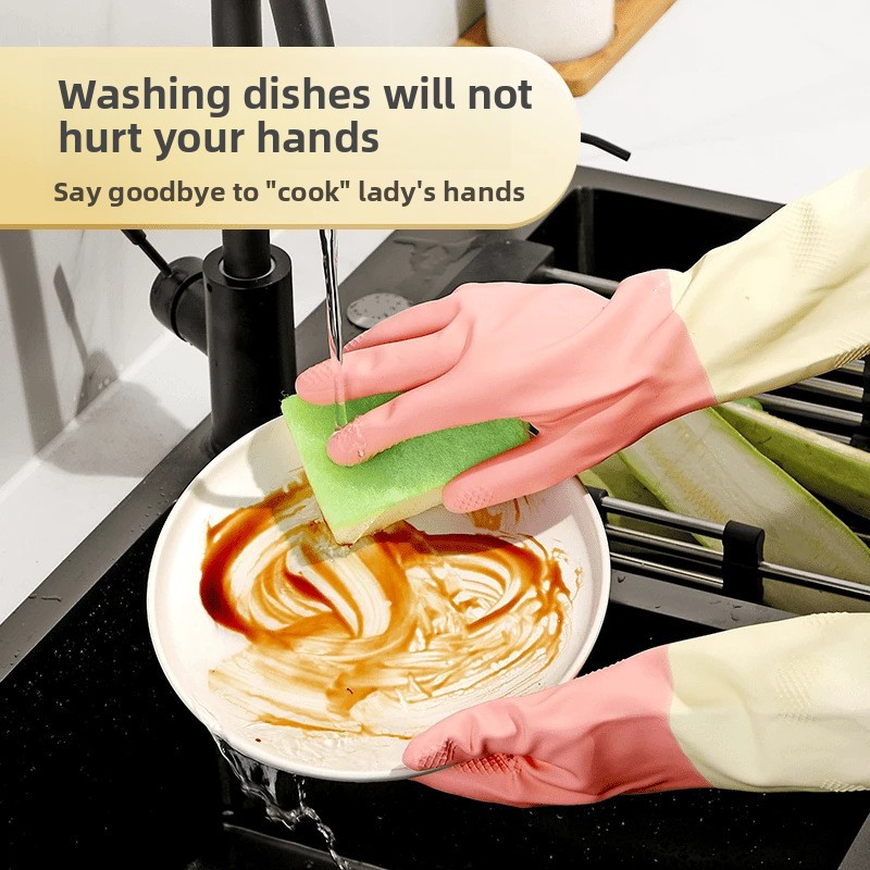 Thick Waterproof Latex Kitchen Gloves for Dishwashing and Cleaning