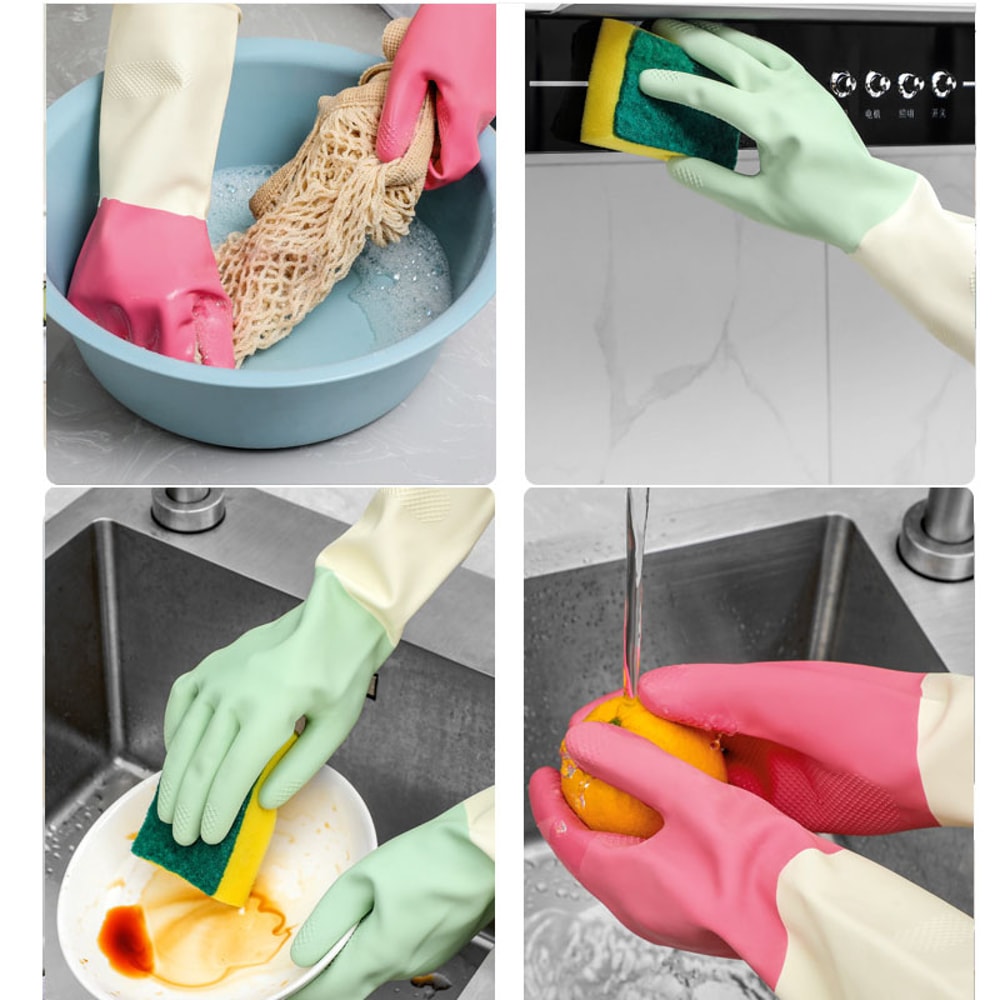 Thick Waterproof Latex Kitchen Gloves for Dishwashing and Cleaning