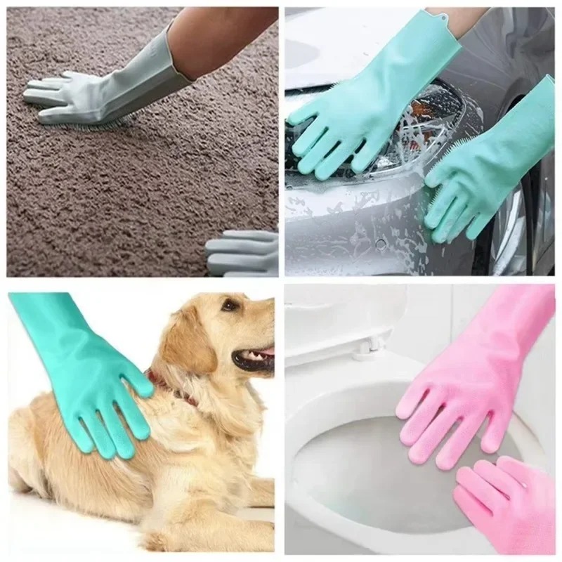 Silicone Dishwashing Gloves For Reusable Kitchen Pet And Car Cleaning 5