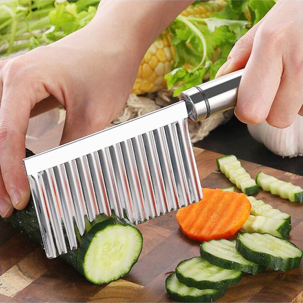 Stainless Steel Crinkle Cutter Potato Slicer for Wavy Fries and Veggies
