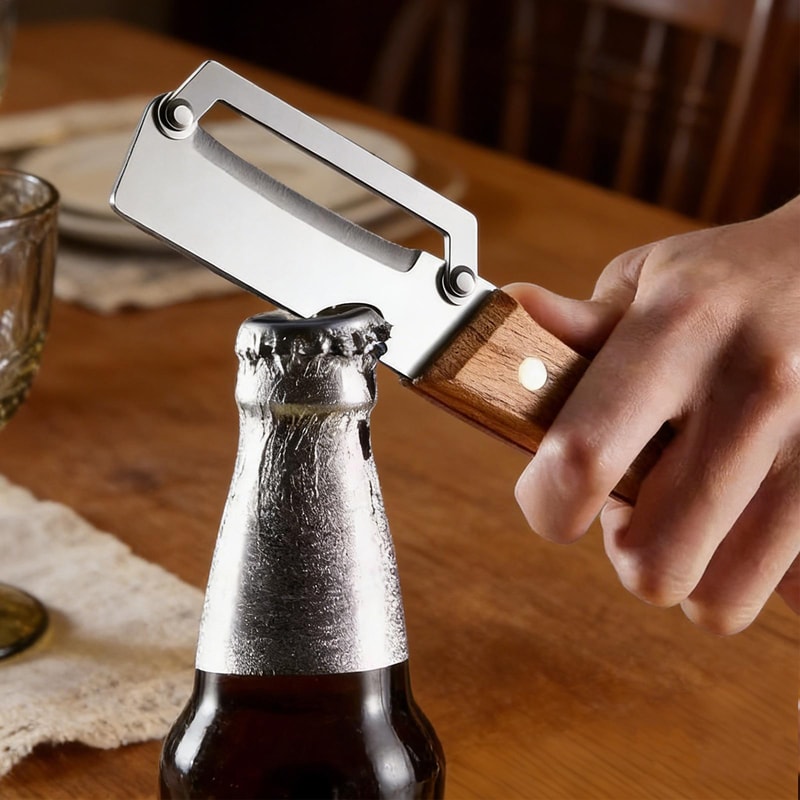 Wooden Handle Vegetable Peeler with Bottle Opener and Fruit Slicer