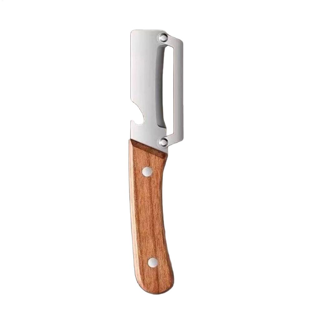 Wooden Handle Vegetable Peeler with Bottle Opener and Fruit Slicer