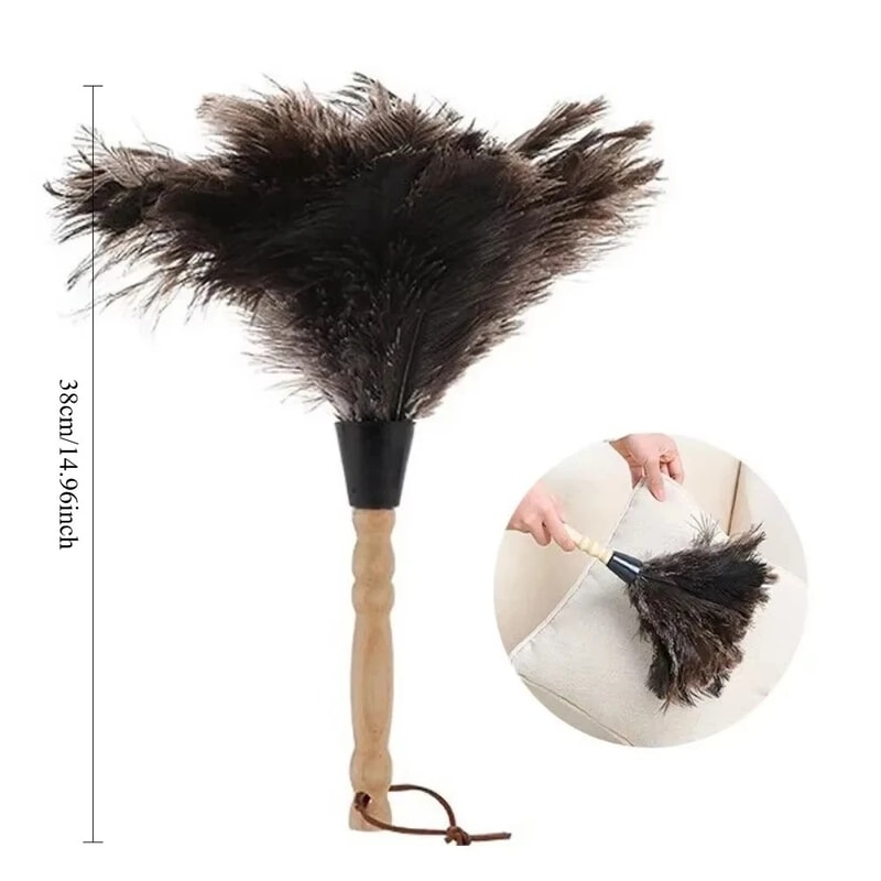 Natural Ostrich Feather Duster With Wooden Handle Anti Static Reusable Cleaning Tool 5
