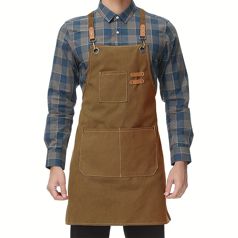 Oil Proof Canvas Kitchen Apron With Pockets For Cooking Baking And Coffee Work 0