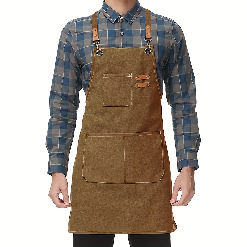Oil Proof Canvas Kitchen Apron With Pockets For Cooking Baking And Coffee Work 0
