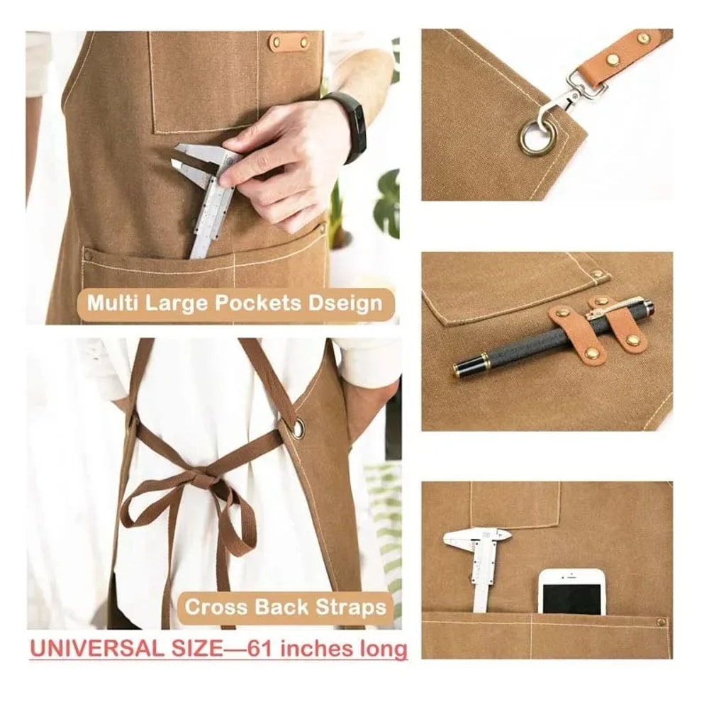 Oil Proof Canvas Kitchen Apron With Pockets For Cooking Baking And Coffee Work 5
