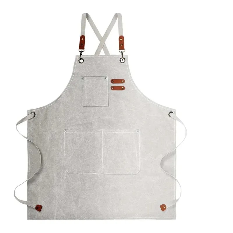 Oil Proof Canvas Kitchen Apron With Pockets For Cooking Baking And Coffee Work 7