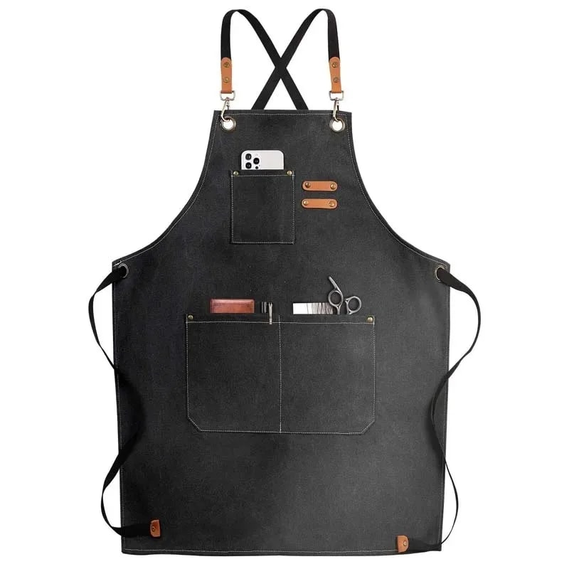 Oil Proof Canvas Kitchen Apron With Pockets For Cooking Baking And Coffee Work 6