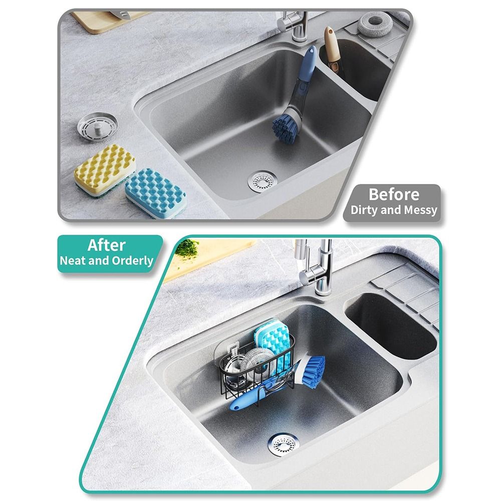 Stainless Steel Sponge Holder For Sink With Suction Cup Fast Drainage Rack 4