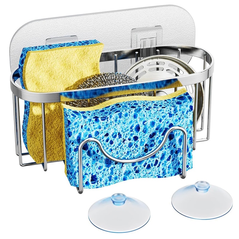 Stainless Steel Sponge Holder For Sink With Suction Cup Fast Drainage Rack 8