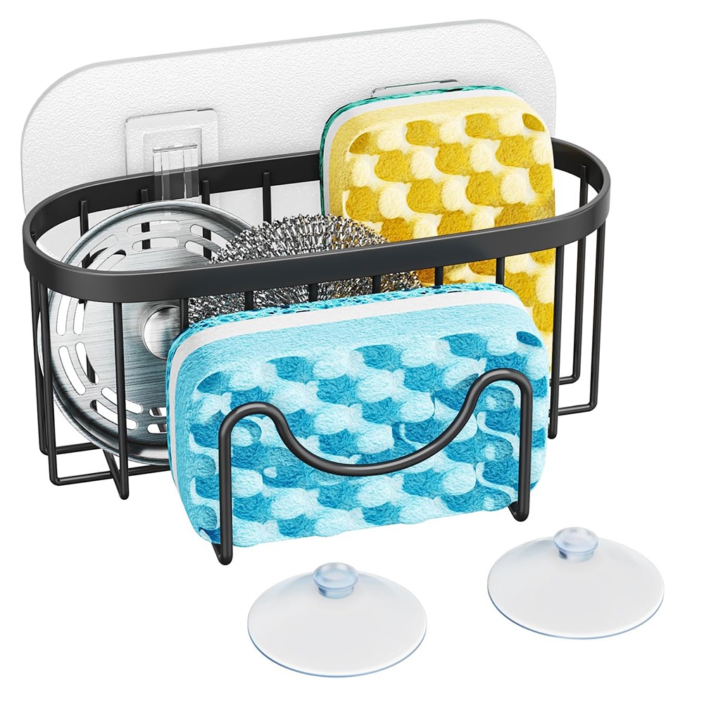 Stainless Steel Sponge Holder For Sink With Suction Cup Fast Drainage Rack 7