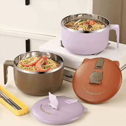 japanese style stainless steel noodle bowl with lid for dorms and lunch