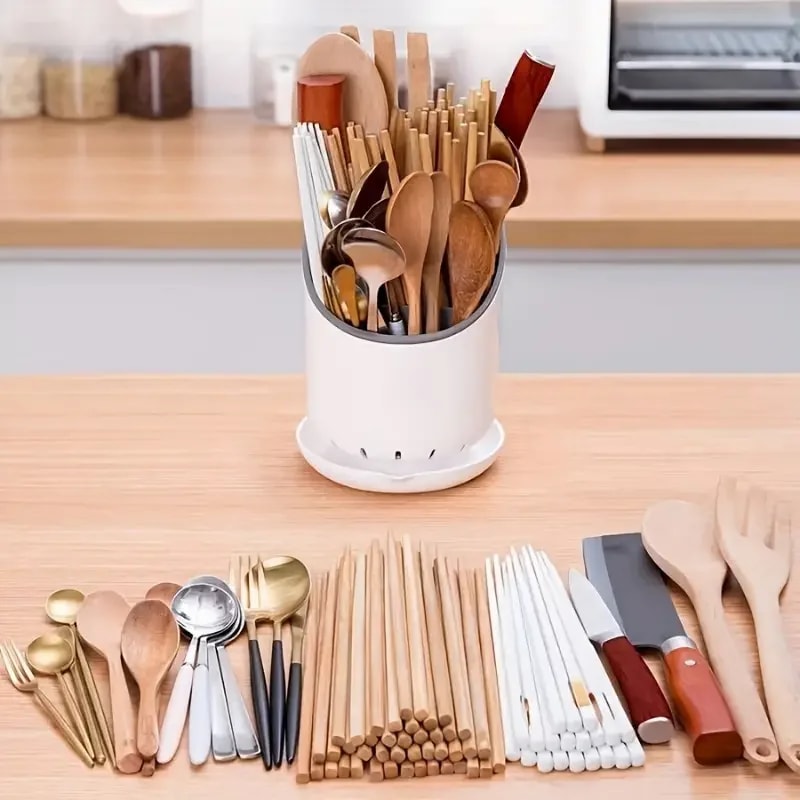 Premium Cutlery Holder Drying Rack Plastic Tableware Organizer for Kitchen Knives, Spoons & Forks