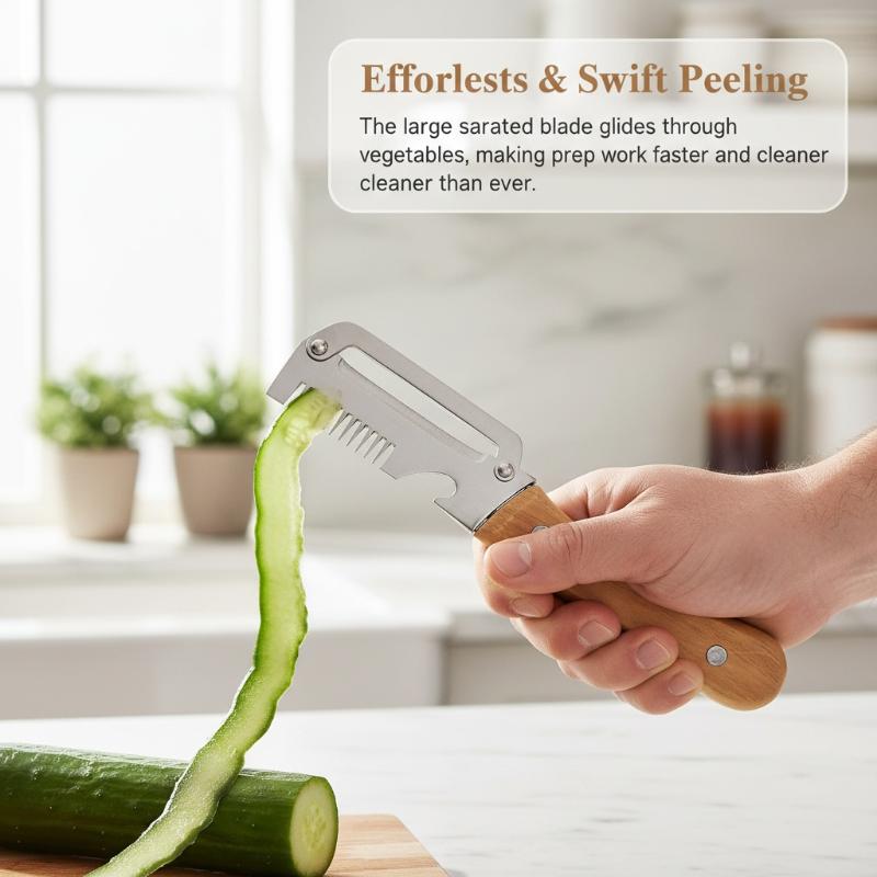 Premium Multi Functional Vegetable Peeler With Wooden Handle Bottle Opener 1