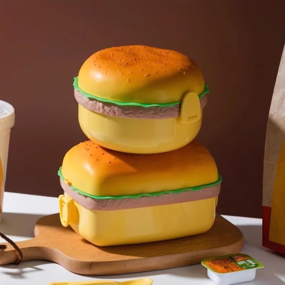 Double Tier Cute Burger Lunch Box For Kids Microwave Safe Bento Box 3