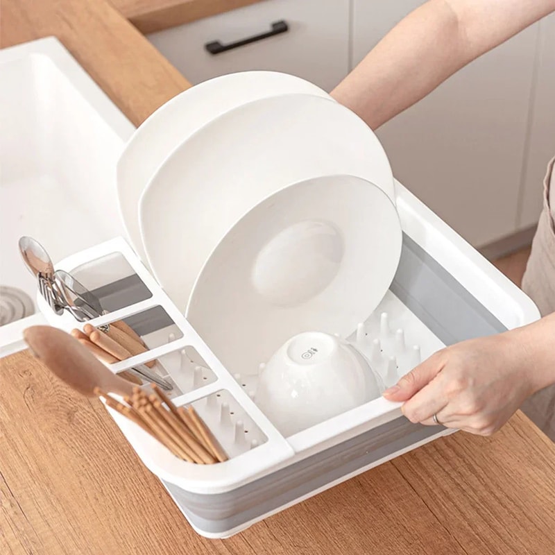 Dish Drainer Rack Space Saving Sink Organizer for Camping & Home