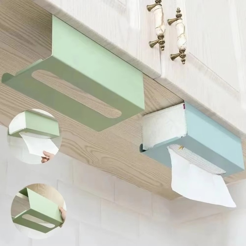 Iron Under Cabinet Paper Towel Tissue Box Holder Space Saving Drill Free Installation 2