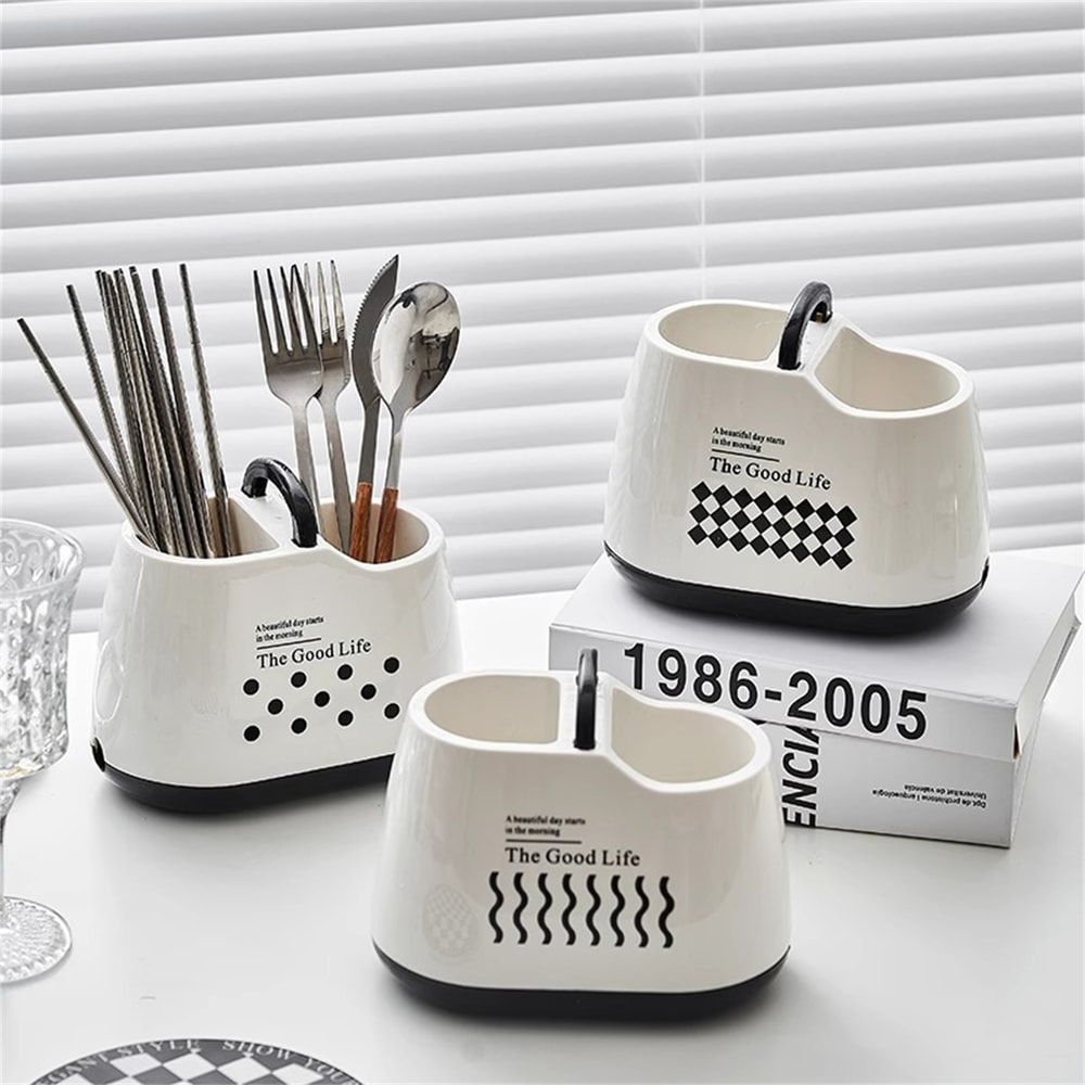 Premium Kitchen Utensil Holder With Drainage Cutlery Spoon Organizer 0