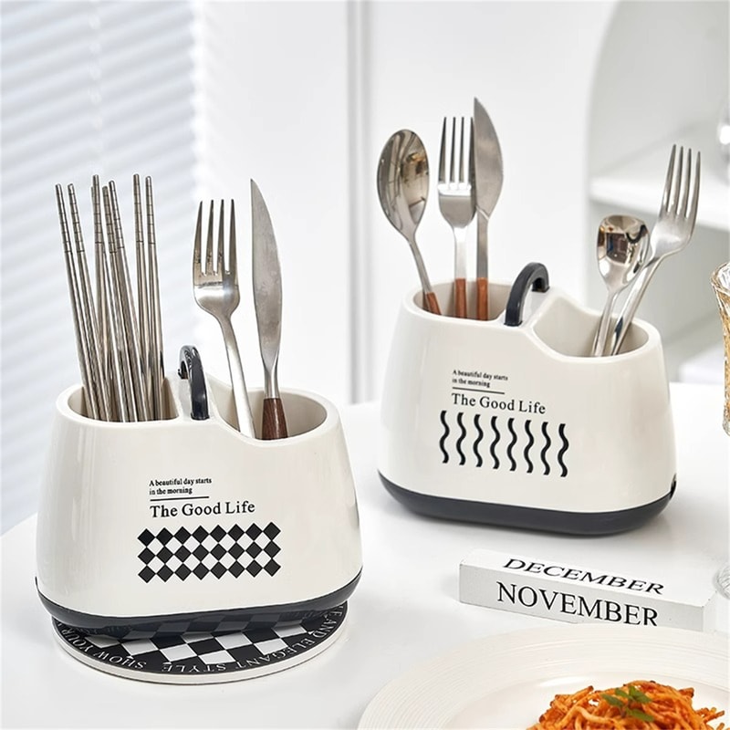Premium Kitchen Utensil Holder With Drainage Cutlery Spoon Organizer 1