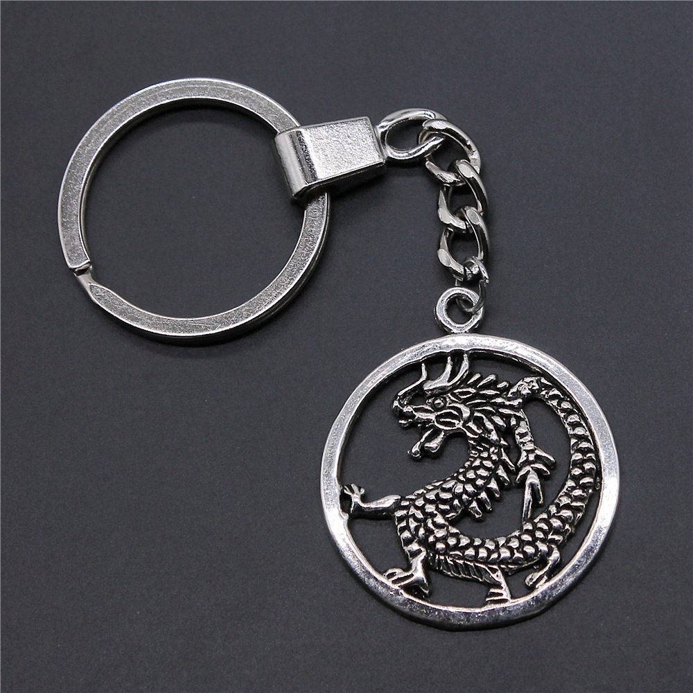 Antique Silver Dragon Keychain Pendant Fantasy Jewelry Gift
