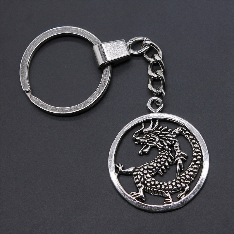 Antique Silver Dragon Keychain Pendant Fantasy Jewelry Gift