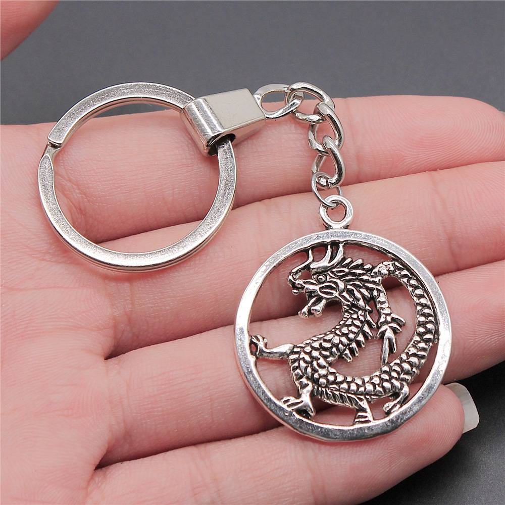 Antique Silver Dragon Keychain Pendant Fantasy Jewelry Gift