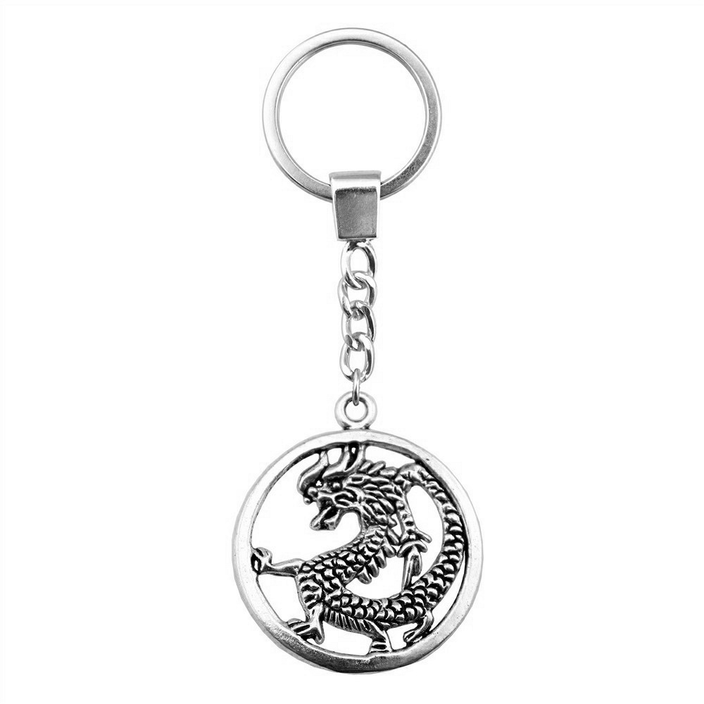 Antique Silver Dragon Keychain Pendant Fantasy Jewelry Gift