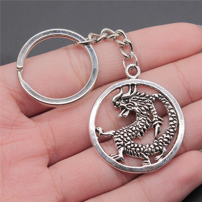 Antique Silver Dragon Keychain Pendant Fantasy Jewelry Gift