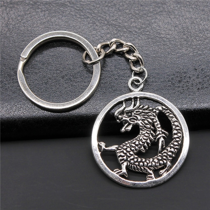 Antique Silver Dragon Keychain Pendant Fantasy Jewelry Gift