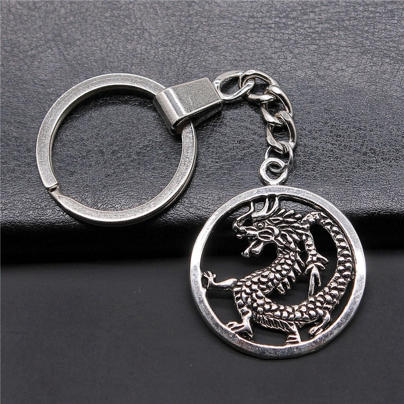 Antique Silver Dragon Keychain Pendant Fantasy Jewelry Gift