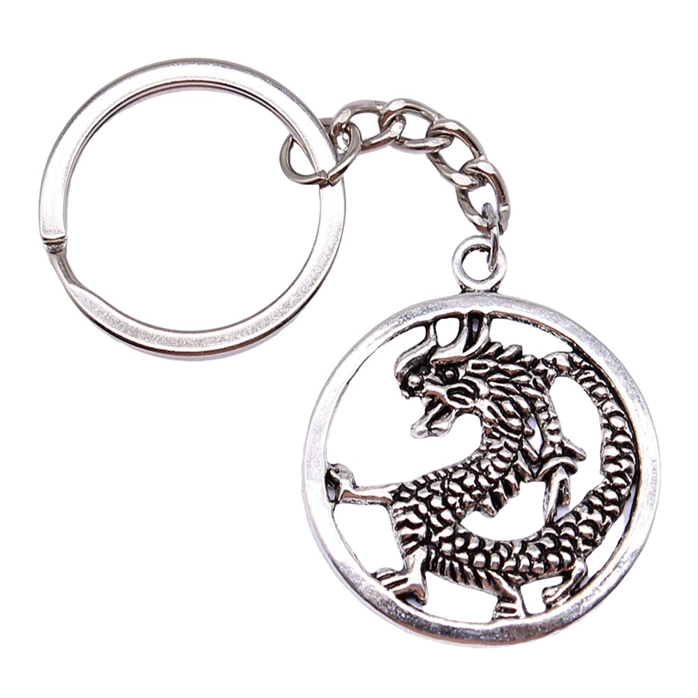 Antique Silver Dragon Keychain Pendant Fantasy Jewelry Gift