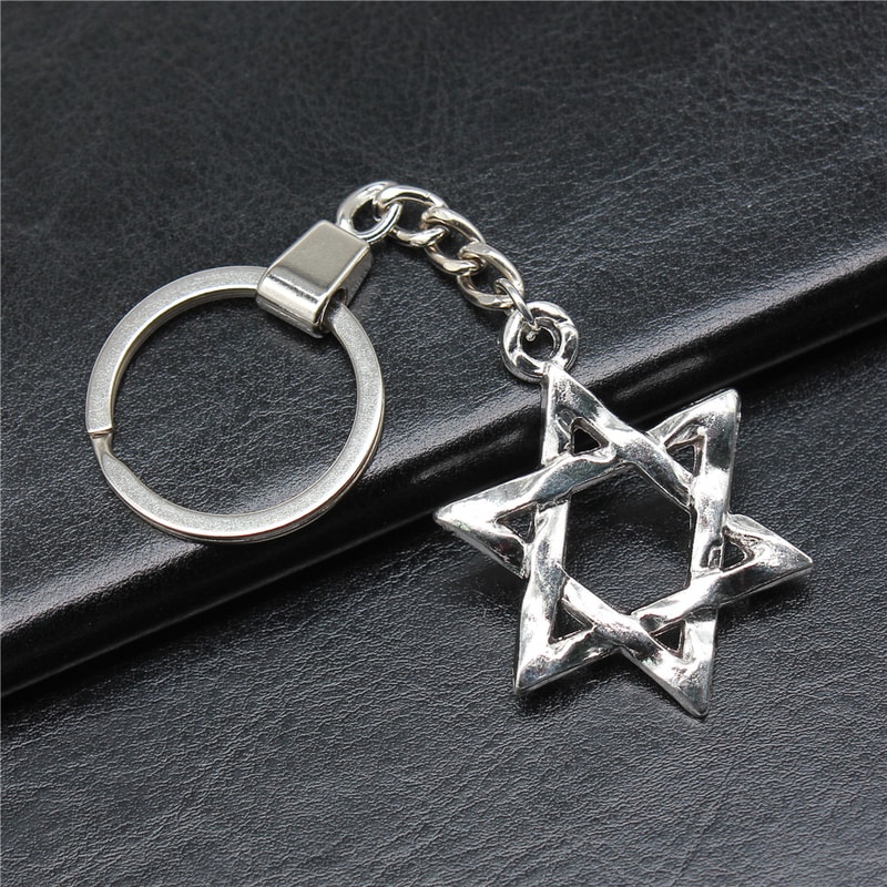 Vintage Star Of David Keychain Pendant Handmade Antique Silver Gift 1