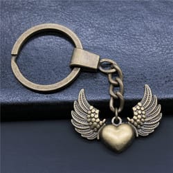 vintage bronze heart keychain with angel wing charm for men diy pendant keyring