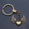 Vintage Bronze Heart Keychain with Angel Wing Charm for Men DIY Pendant Keyring