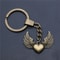 Vintage Bronze Heart Keychain with Angel Wing Charm for Men DIY Pendant Keyring