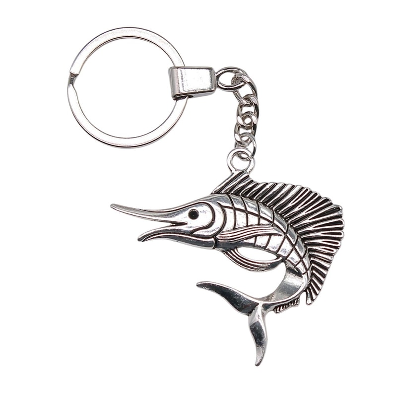Vintage Silver Swordfish Keychain Pendant for Men Antique Jewelry Gift