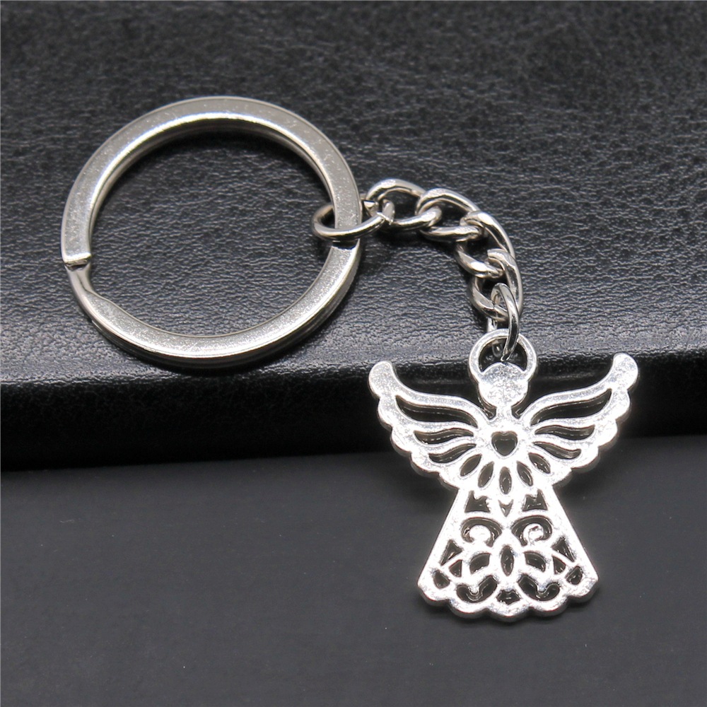 Antique Silver Angel Pendant Keyring Spiritual Charm Gift