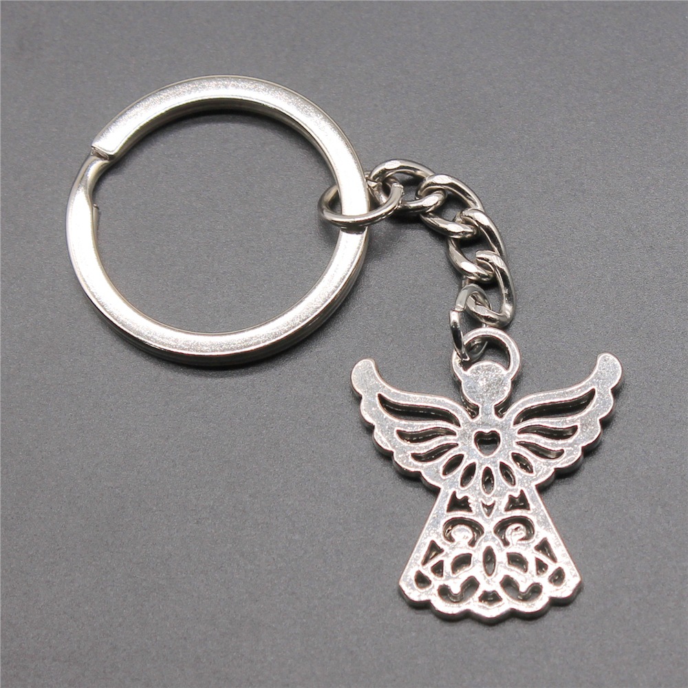 Antique Silver Angel Pendant Keyring Spiritual Charm Gift