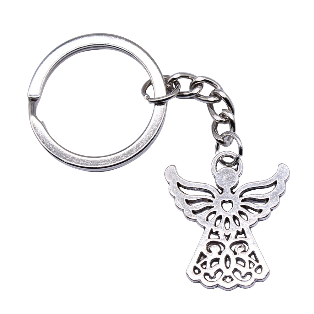 Antique Silver Angel Pendant Keyring Spiritual Charm Gift