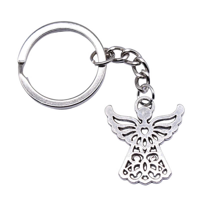 Antique Silver Angel Pendant Keyring Spiritual Charm Gift