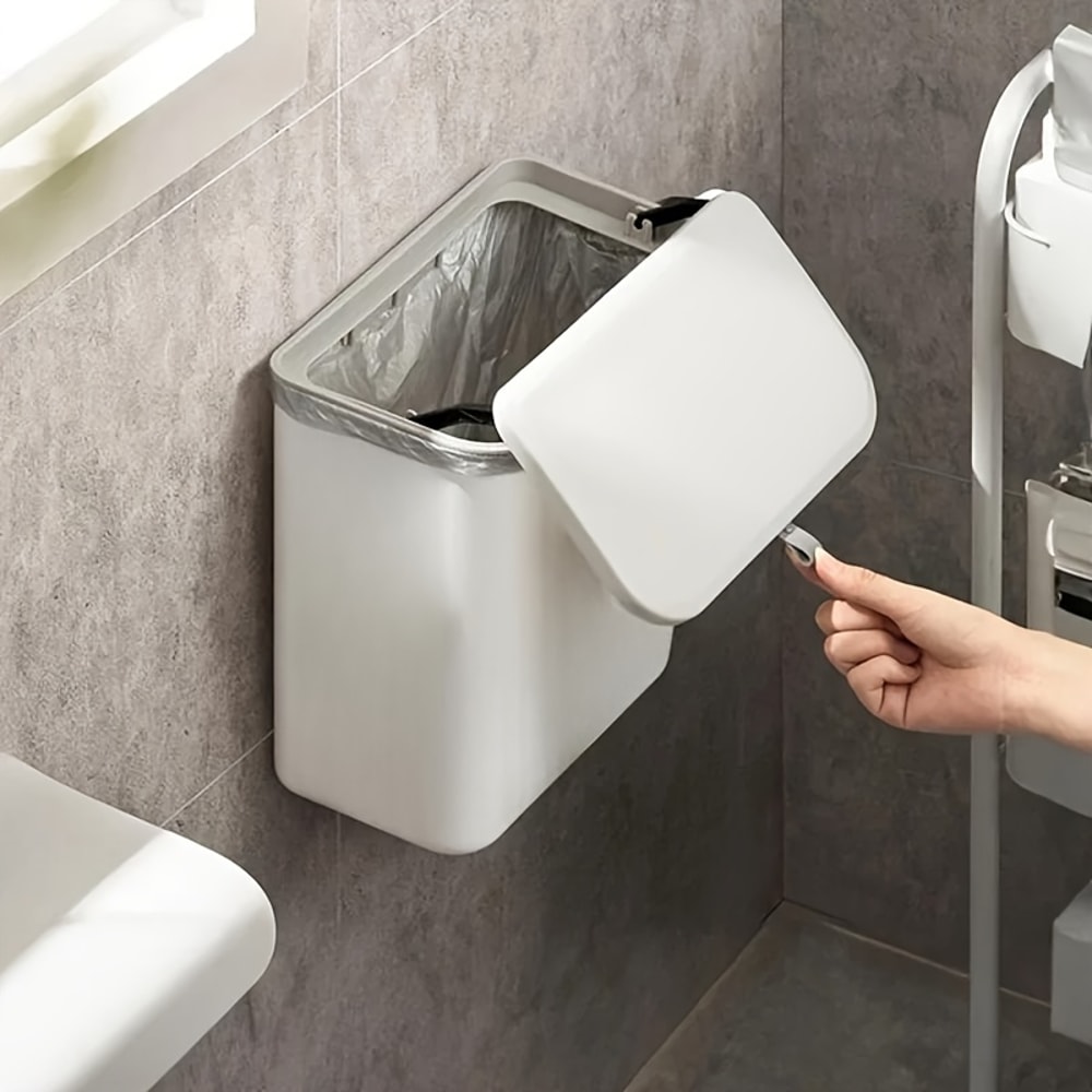 Space Saving Wall Mounted Kitchen Trash Bin Durable Plastic Garbage Storage