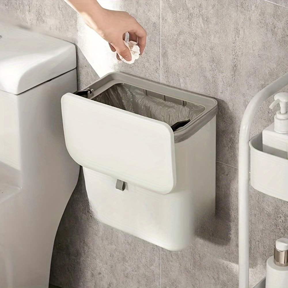 Space Saving Wall Mounted Kitchen Trash Bin Durable Plastic Garbage Storage