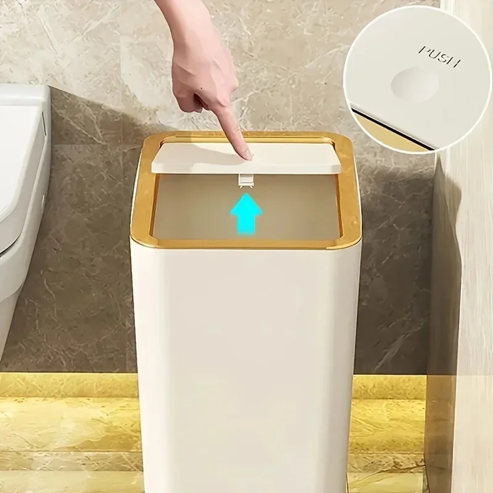 Odor Proof One Touch Trash Can Durable Space Saving Kitchen Bathroom Bin 1