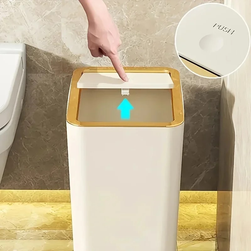 Odor Proof One Touch Trash Can Durable Space Saving Kitchen Bathroom Bin 1