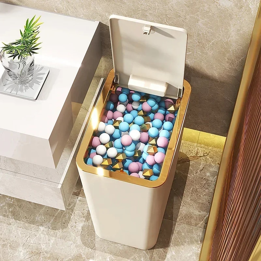 Odor Proof One Touch Trash Can Durable Space Saving Kitchen Bathroom Bin 2