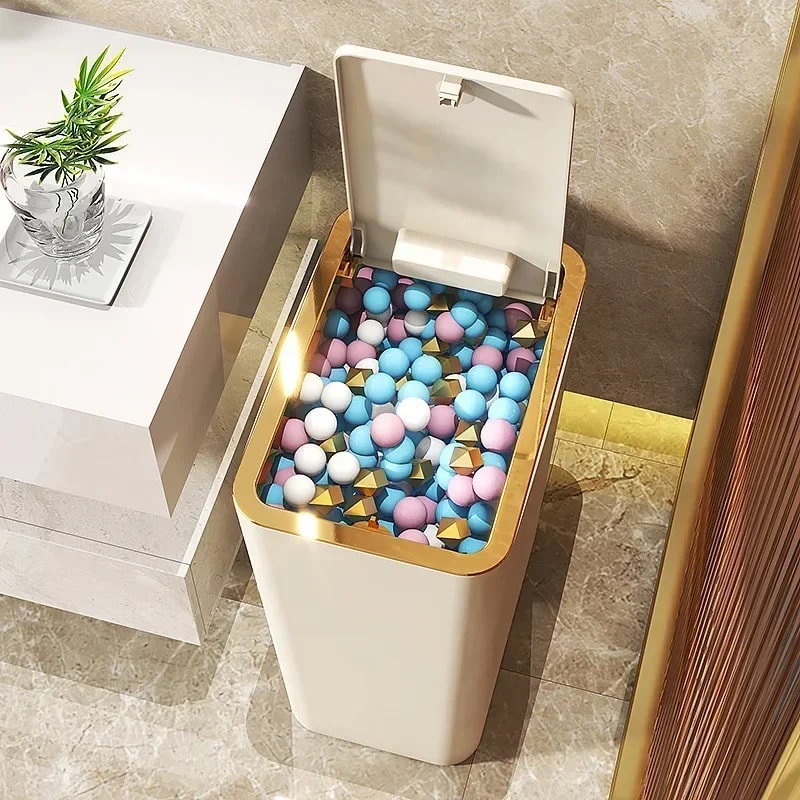 Odor Proof One Touch Trash Can Durable Space Saving Kitchen Bathroom Bin 2
