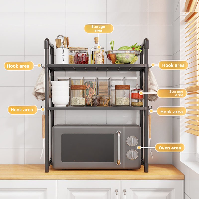 Premium Multi Purpose Kitchen Storage Rack Adjustable Thickened Shelf with Tool Hooks