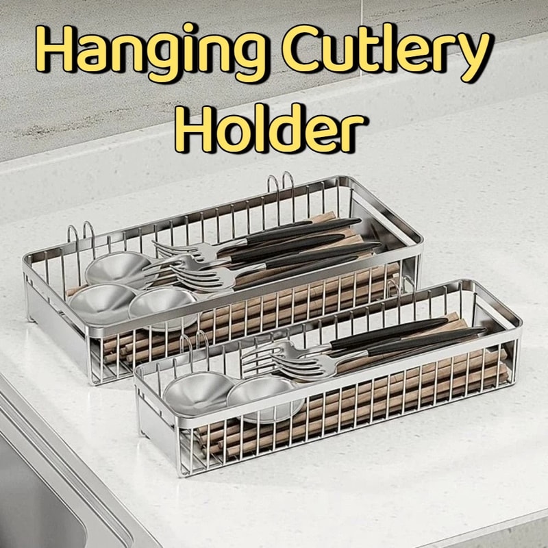 Stainless Steel Cutlery Holder Space Saving Hanging Kitchen Organizer